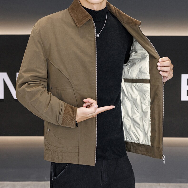 2025新款痞帅翻领夹克外套男潮牌短款修身休闲时尚男装羽绒服,男装羽绒服,星座914