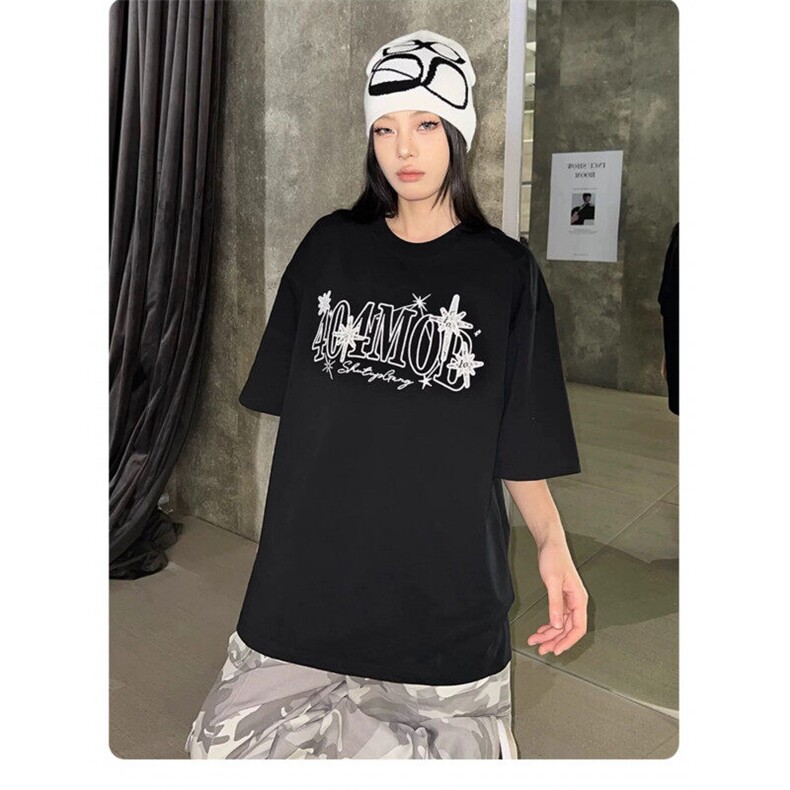 M632-P35刺绣休闲宽松情侣装短袖T恤潮牌图片