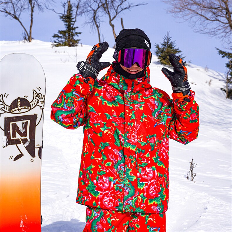 2025春东北大花袄民族风男大码防水滑雪服加绒保暖外套HF37-P175，男装棉衣，电商A001-1