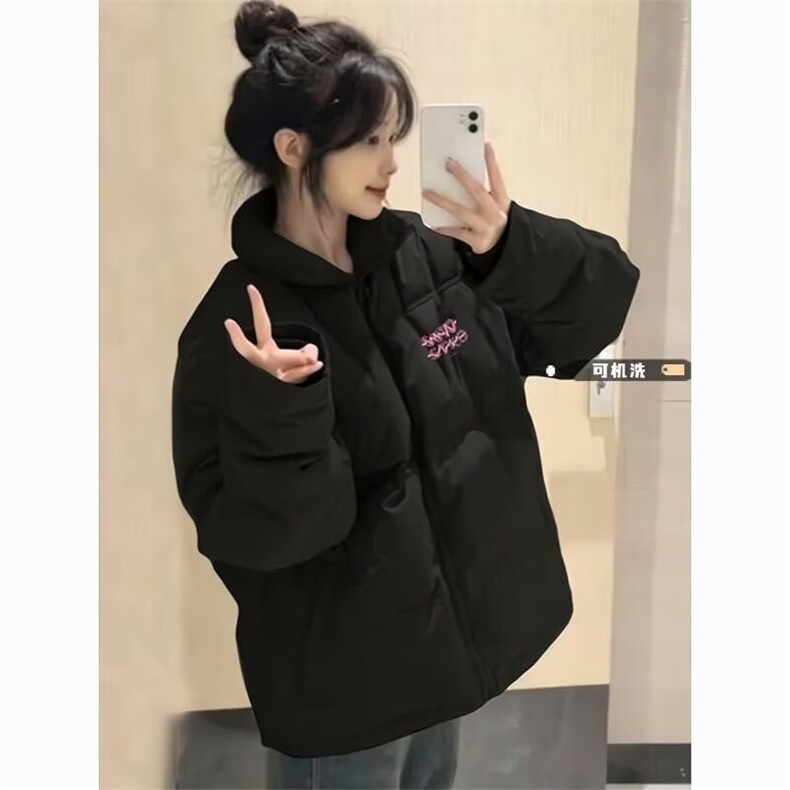 美式潮牌设计感字母印花立领棉衣女秋季新品宽松百搭情侣休闲外套,男装棉衣,星座506A