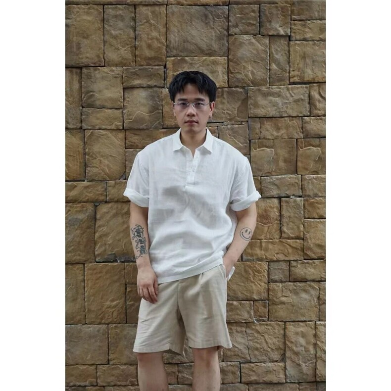 麻棉混纺短袖衬衫宽松休闲衬衣D328-C9945-P40特,男装T恤,电商D328