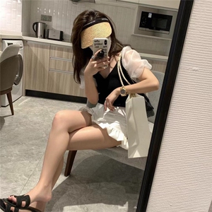 现货 夏款上衣欧根纱拼接针织图片