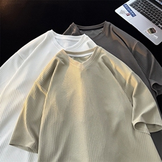 8XL-M短袖肌理感冰丝凉感T恤特大码鸡心领半袖纯色体恤DX1216/P28，男装T恤，电商B238