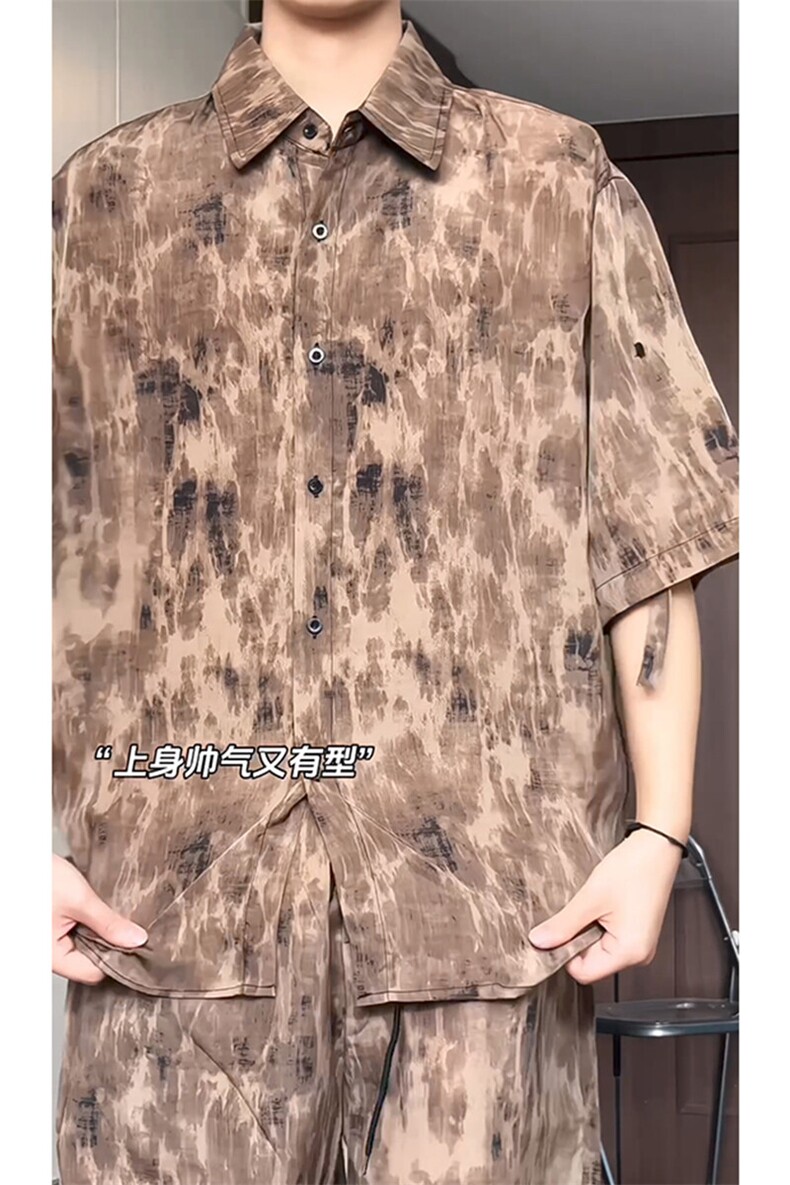 短袖衬衫男+短裤男套装男100%聚酯纤维M-5XL大码TZ78717P50控98,男装牛仔裤,星座226-1