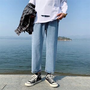 春款九分直筒牛仔裤男宽松韩版老爹休闲裤潮DS671T图片