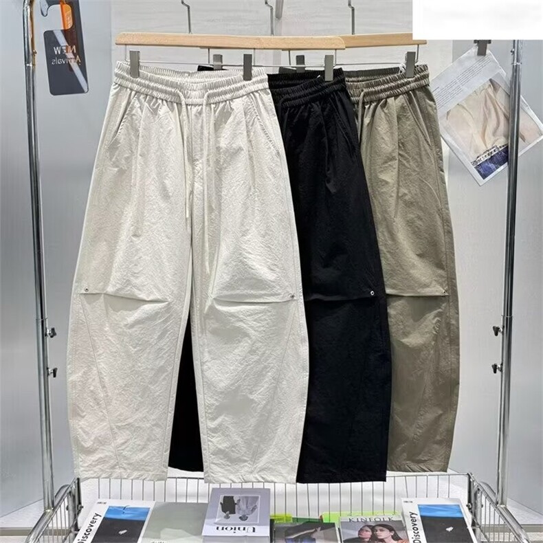 春夏男士潮牌高级感弯刀休闲裤简约百搭宽松透气纯色阔腿直筒长裤,男装休闲裤,星座1210-1