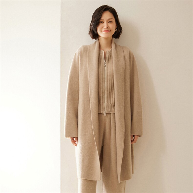 四平披肩大衣山羊绒纯色开衫女中长款加厚宽松大码针织毛衣外套，女装羊绒大衣，绒创羊绒