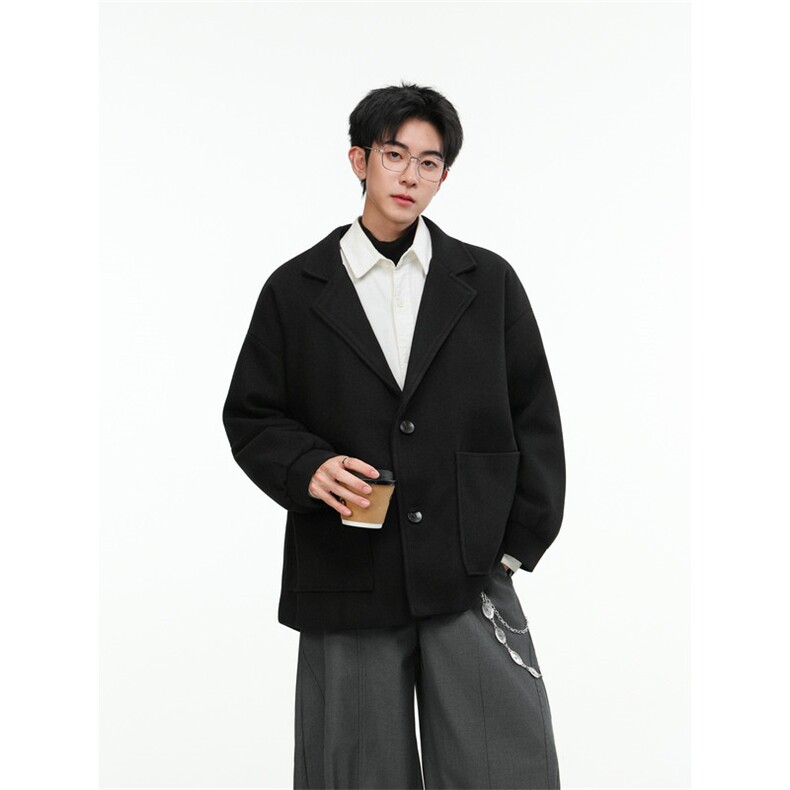 高级感韩系短款毛呢大衣风衣外套潮504-F12-P75（加绒P95控128）,男装风衣,星座504