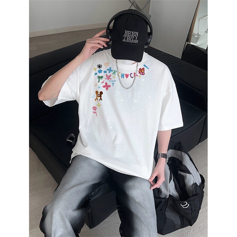 可48小时发货支持抖音得物来样二开 美式满天星亮片短袖T恤MTX715图片