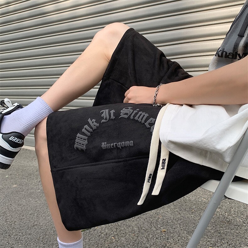 抖音品质夏麂皮绒字母发泡短裤休闲五分裤313A-1-NK113-P45控58,男装休闲裤,星座808A-1