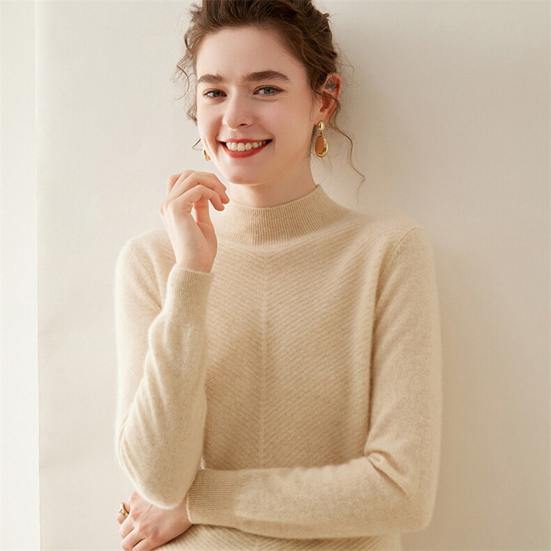 2025秋冬新款女羊绒衫100%纯山羊绒半高领加厚保暖羊绒针织套头衫图片