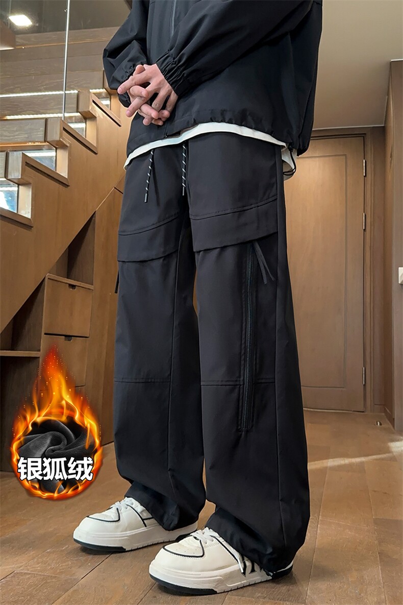 薄款改加绒户外运动加厚银狐绒大码阔腿裤男K1935J加绒-特P40控78,男装卫衣,电商A001