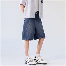 新款港风牛仔中裤男宽松直筒工装裤美式复古XZ201-K508P45，男装工装外套，星座201