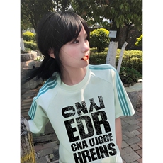 抖音得物品质二开240克宽松纯棉美式潮牌印花三条杠中性风短袖T恤，男装T恤，电商A486