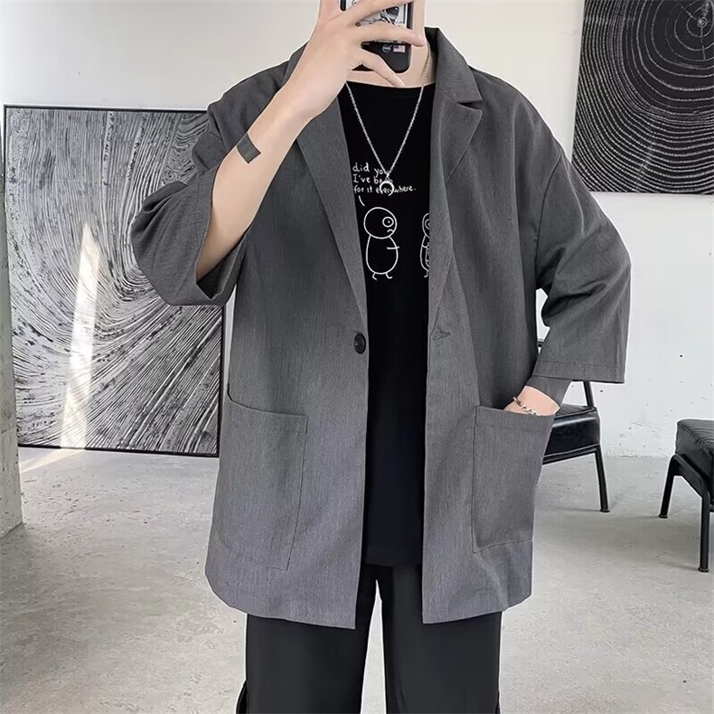 春秋季七分袖西服男休闲韩版中袖小西装潮流薄款短袖外套修身,男装西服,星座1013