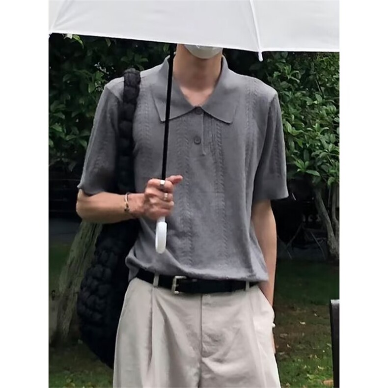 轻熟风麦穗提花翻领短袖针织polo衫男夏季休闲高级感宽松百搭上衣,男装Polo衫,星座506A