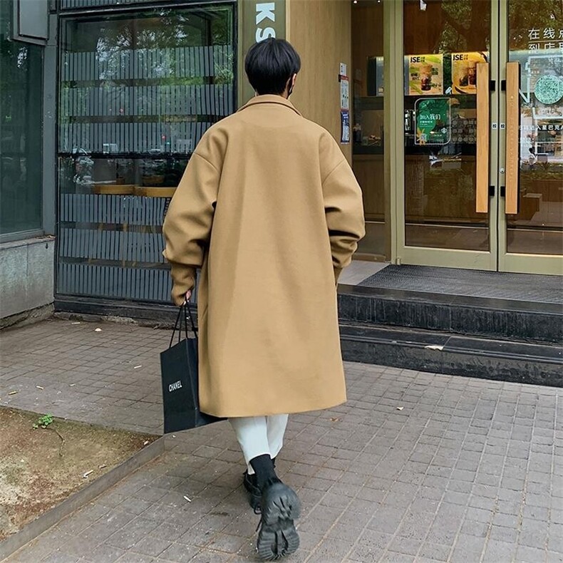 秋新港风休闲单排扣翻领大衣情侣款毛呢大码风衣外套J556-P110,男装毛呢大衣,电商A001-1