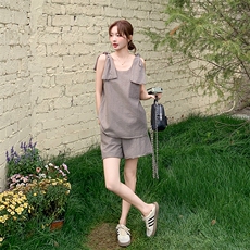设计感小个子减龄淡人短裤两件套女夏季2025新小众蝴蝶结背心套装，女装套装/套裙，2C255