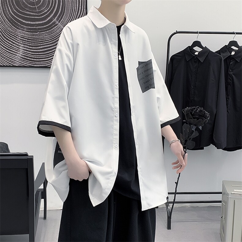 货足7XL-M美式高街短袖衬衫男2023夏季新款假两件胖子衬衣加大码,男装衬衫,钱塘717(原712)