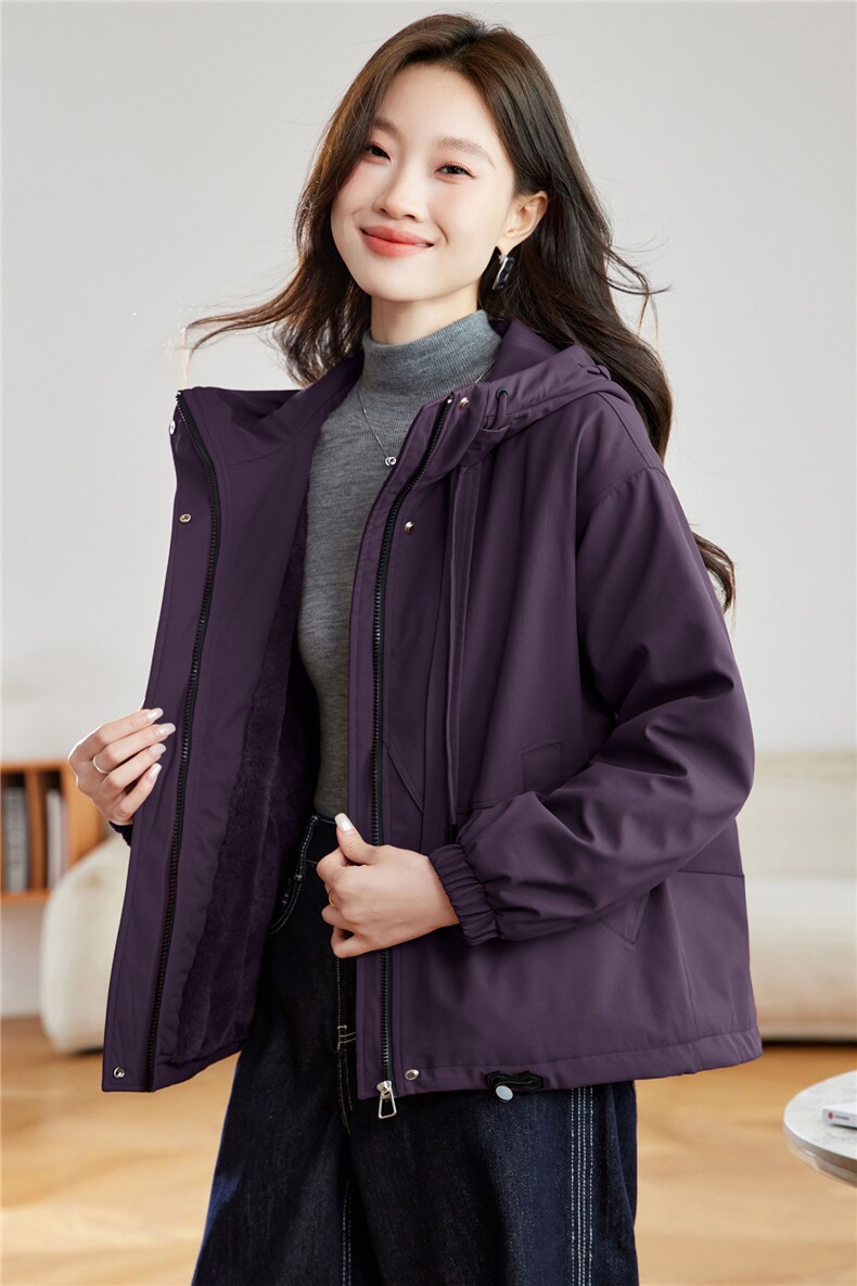 休闲连帽加绒加厚保暖外套女2025秋冬新款小个子宽松百搭工装棉服,女装棉衣/棉服,沐七七