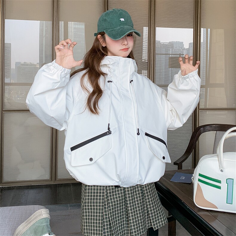 白色连帽工装短外套女春季2025年新款设计感小个子宽松休闲冲锋衣,女装短外套,浙宝192（原082）