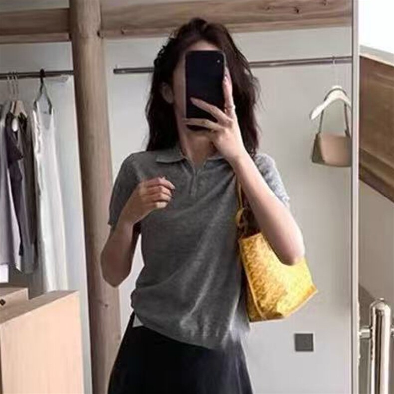 翻领时尚短袖夏季新款百搭修身型,女装T恤,锦弘羊绒