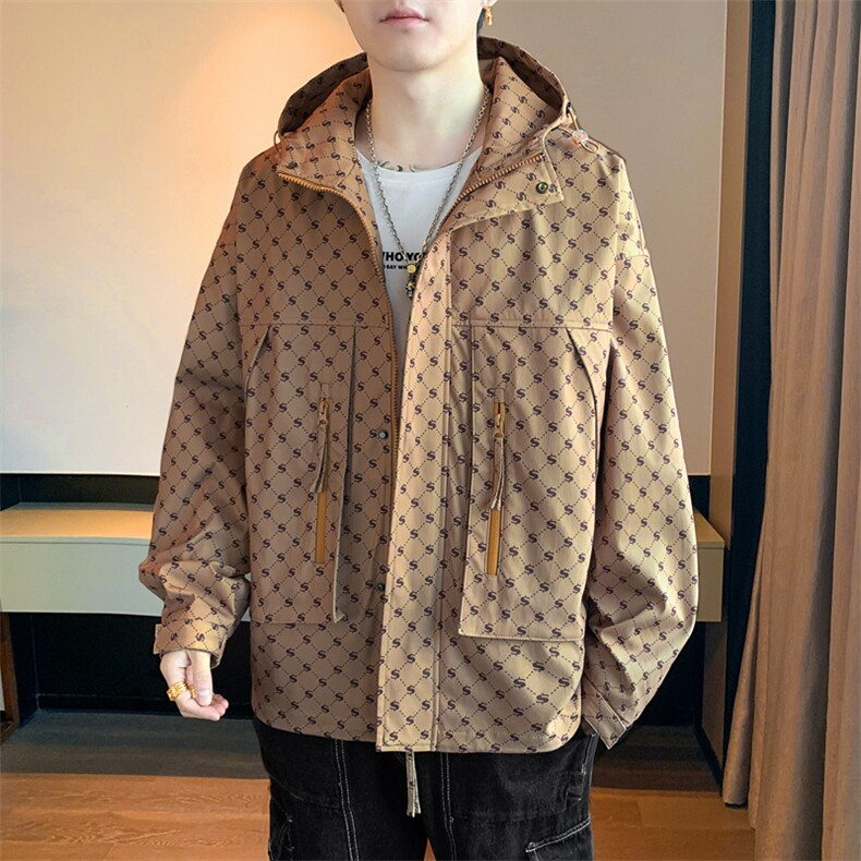 迷彩格子外套男春秋款连帽青少年春装冲锋衣夹克大码JK076-P100,男装夹克,星座308B-2