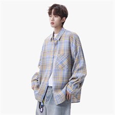 衬衫男春季新款港风宽松磨毛大码格子长袖衬衣CS606-特P28，男装衬衫，星座214-3