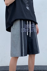 刺绣拼色高街牛仔裤X3052-TP40控价58夏季宽松百搭休闲五分裤男图片