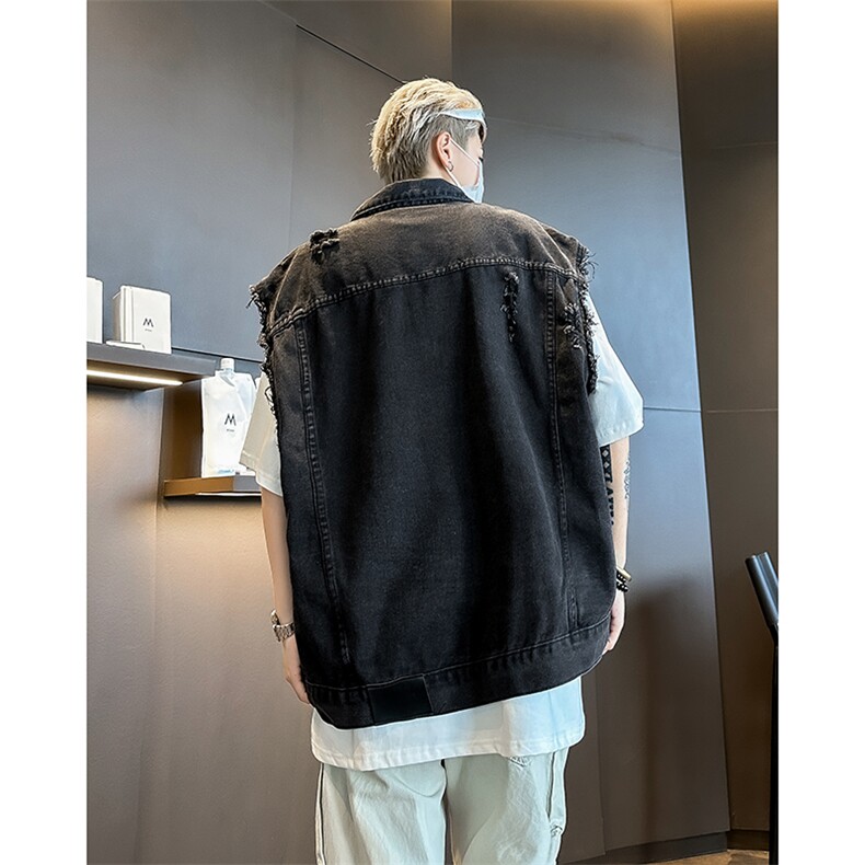 式水洗牛仔马甲男潮牌宽松百搭痞帅做旧无袖坎肩外套MJ80-P55,男装背心/马甲,星座308B-1