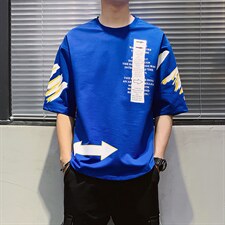 夏季圆领短袖T恤男ins韩版宽松潮流印花半袖上衣服DT08P30，男装T恤，电商A086