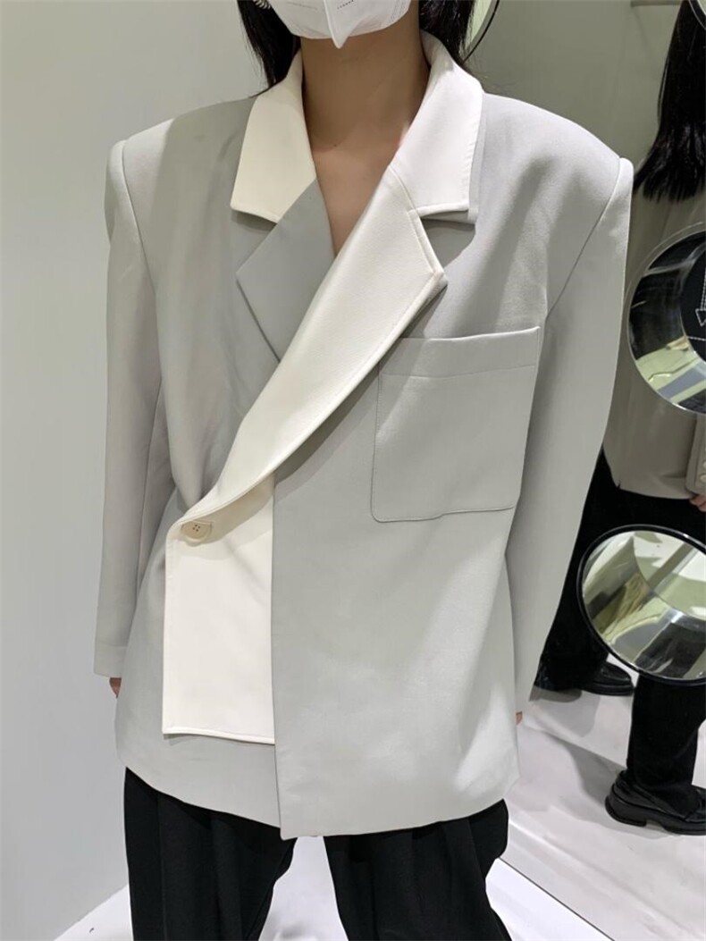 秋季新款撞色假两件西装外套，女装西装，AUDREY WANG
