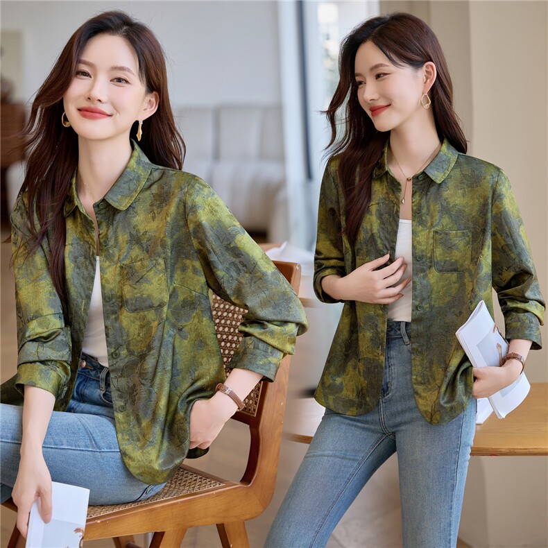 现货花色衬衫女图片