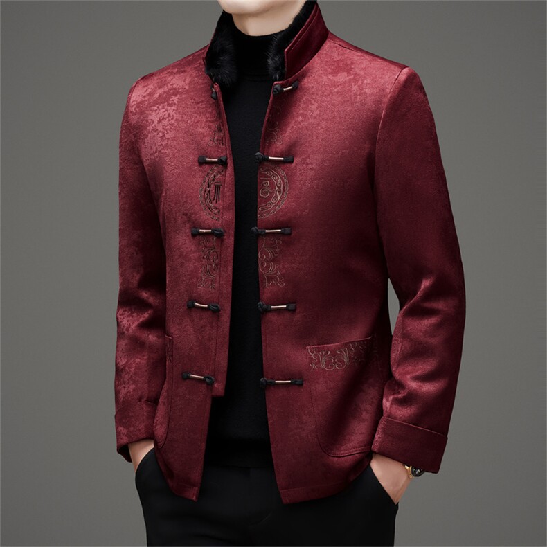 唐装羽绒服复古盘扣银狐貂内胆可脱卸中年外套爸爸装MJ595-P225图片