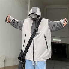 美式连帽冲锋衣夹克男士春秋季设计感拼接痞帅学生工装WT53-P73，男装夹克，星座1109-3