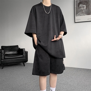 8XL-M青少年扎染短袖t恤休闲运动套装男生夏季宽松大码TZ38001P55图片