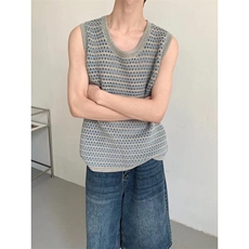 镂空设计背心夏款外穿慵懒风针织条纹无袖T恤上衣潮流MA693，男装背心/马甲，星座1116A（原606A-3）