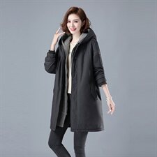 2023年冬棉服中长款加厚加棉保暖中长款3528款纯色连帽，女装棉衣/棉服，秋牧寒烟