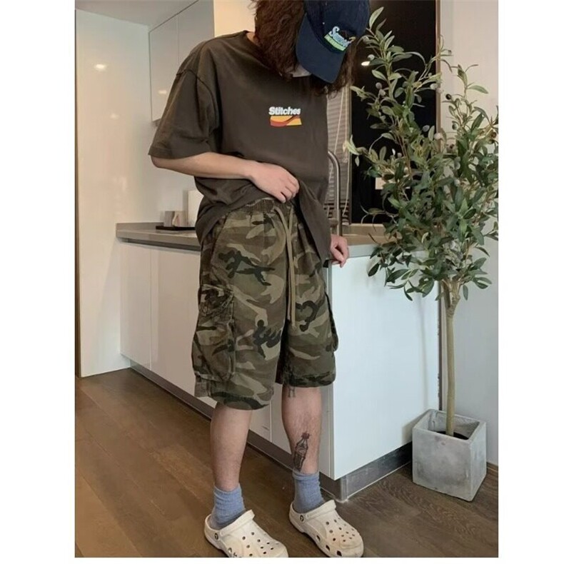 工装迷彩短裤男夏季阿美咔叽大口袋休闲宽松vintage美式潮牌裤子,男装牛仔裤,星座603-2
