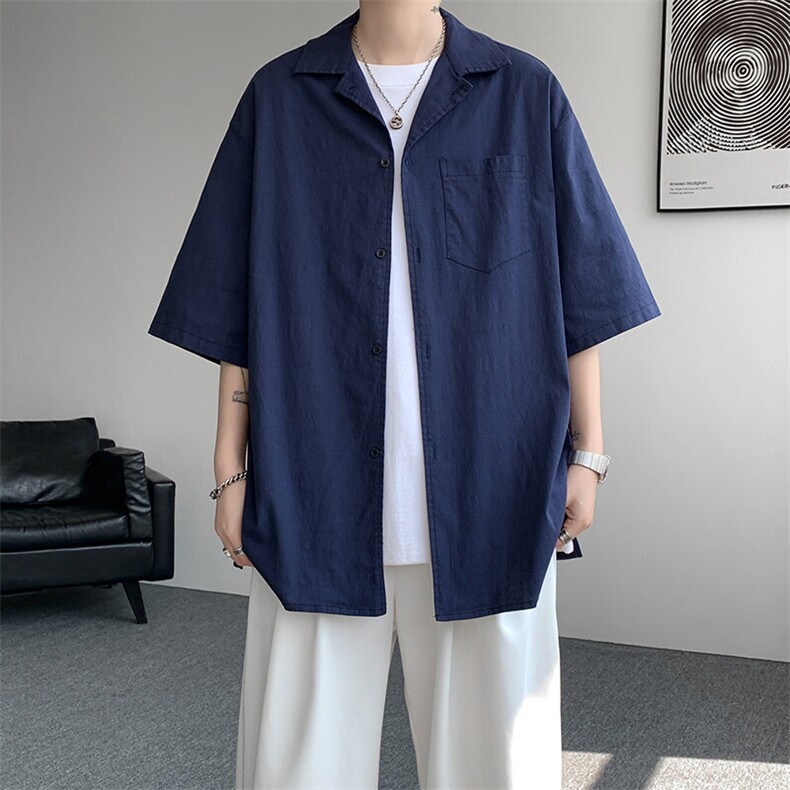 8XL-M亚麻短袖衬衫男夏薄款宽松休闲百搭大码半袖衬衣DC28002P50,男装衬衫,电商B312