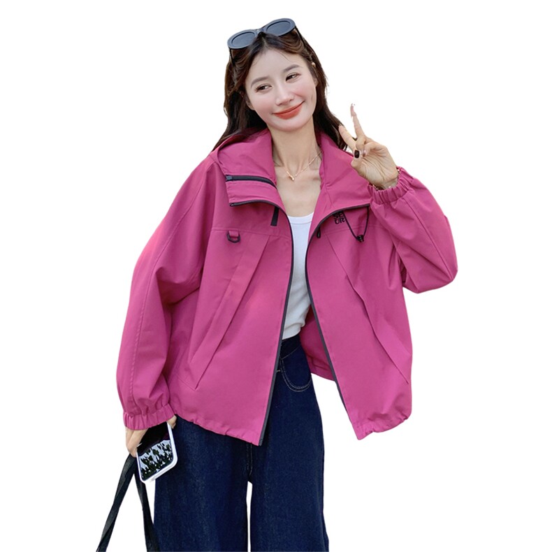 连帽冲锋衣外套女2025秋季新款韩版宽松休闲百搭小个子短款上衣潮,女装短外套,2C306