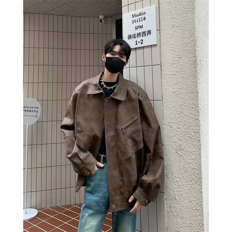 扎染皮衣男韩版潮流高街帅气百搭2025春季新款ins外套W5555-P88,男装皮衣,星座412-2