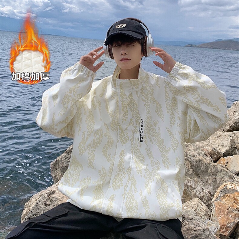 图案有版权暗纹印花大码加厚棉服男休闲翻领厚外套J614J加棉-P80,男装棉衣,电商A001