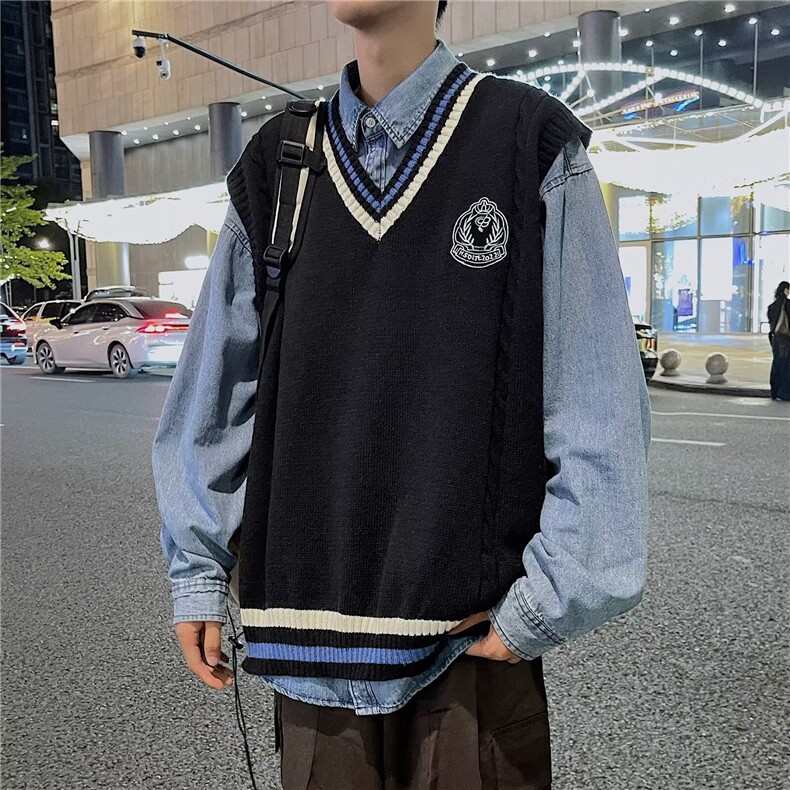 秋冬学生马甲针织宽松休闲坎肩日系学院风外穿制服背心M3123,男装背心/马甲,星座1116A-1（原606A）