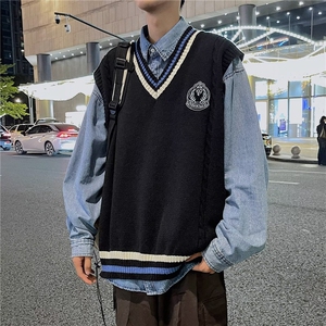 秋冬学生马甲针织宽松休闲坎肩日系学院风外穿制服背心 M3123图片