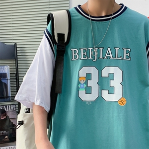 男宽松休闲打底衫篮球服假两件短袖t恤男生五分袖上衣T330-P25图片