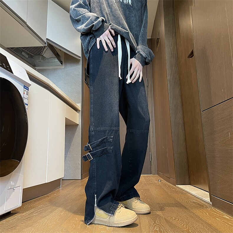 2025新款侧边拉链牛仔裤拼接阔腿裤A316-1-K1225P68控88,男装牛仔裤,星座906（原电商a316-1）