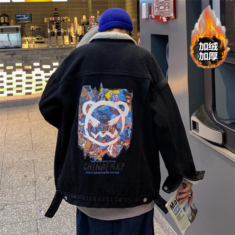 港风宽松大码男加绒加厚牛仔夹克学生连帽百搭外套潮JK888-P110,男装夹克,星座1103-3