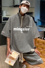 港风夏季运动休闲宽松套装桃皮绒短袖短裤男女TZ6751P75控98，男装牛仔裤，电商A268A