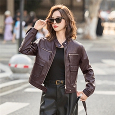 2025秋季新品时尚皮衣外套机车服，女装皮衣，1C078